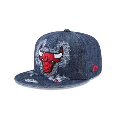 Chicago Bulls Gorra | New Era NBA Destructed Denim 59fifty Fitted Cap Mexico - Azules